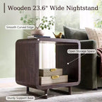 Tavolino con Stazione di Ricarica, Comodino in Legno da 60 cm con Ripiano Aperto, Tavolino Moderno per Soggiorno, Camera da Letto