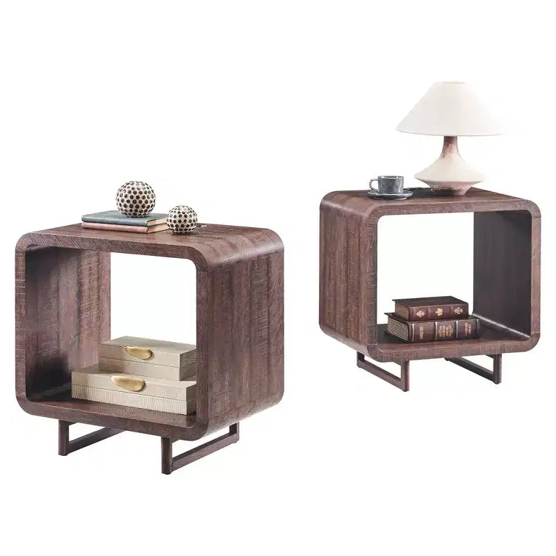 Tavolino con Stazione di Ricarica, Comodino in Legno da 60 cm con Ripiano Aperto, Tavolino Moderno per Soggiorno, Camera da Letto