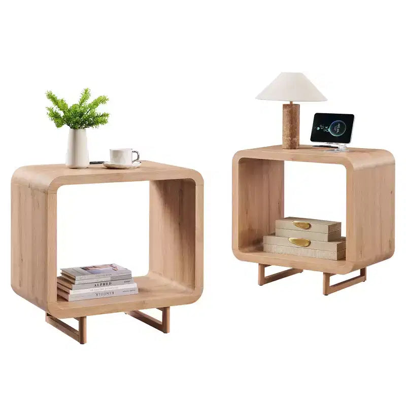 Tavolino con Stazione di Ricarica, Comodino in Legno da 60 cm con Ripiano Aperto, Tavolino Moderno per Soggiorno, Camera da Letto