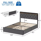 GustoWave Letto Imbottito con Cassetti Contenitori, Letto in Velluto con Mensola sulla Testiera, Supporto a Doghe Metalliche, Nessun Box Spring Necessario