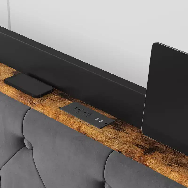 GustoWave Letto Imbottito con Cassetti Contenitori, Letto in Velluto con Mensola sulla Testiera, Supporto a Doghe Metalliche, Nessun Box Spring Necessario