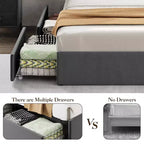 GustoWave Letto Imbottito con Cassetti Contenitori, Letto in Velluto con Mensola sulla Testiera, Supporto a Doghe Metalliche, Nessun Box Spring Necessario