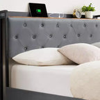 GustoWave Letto Imbottito con Cassetti Contenitori, Letto in Velluto con Mensola sulla Testiera, Supporto a Doghe Metalliche, Nessun Box Spring Necessario