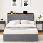 GustoWave Letto Imbottito con Cassetti Contenitori, Letto in Velluto con Mensola sulla Testiera, Supporto a Doghe Metalliche, Nessun Box Spring Necessario