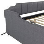 Divano Letto Tappezzato a Grandezza Naturale con Letto Estraibile e Design di Ricarica USB, Letto Estraibile Piatto o Verticale, Grigio