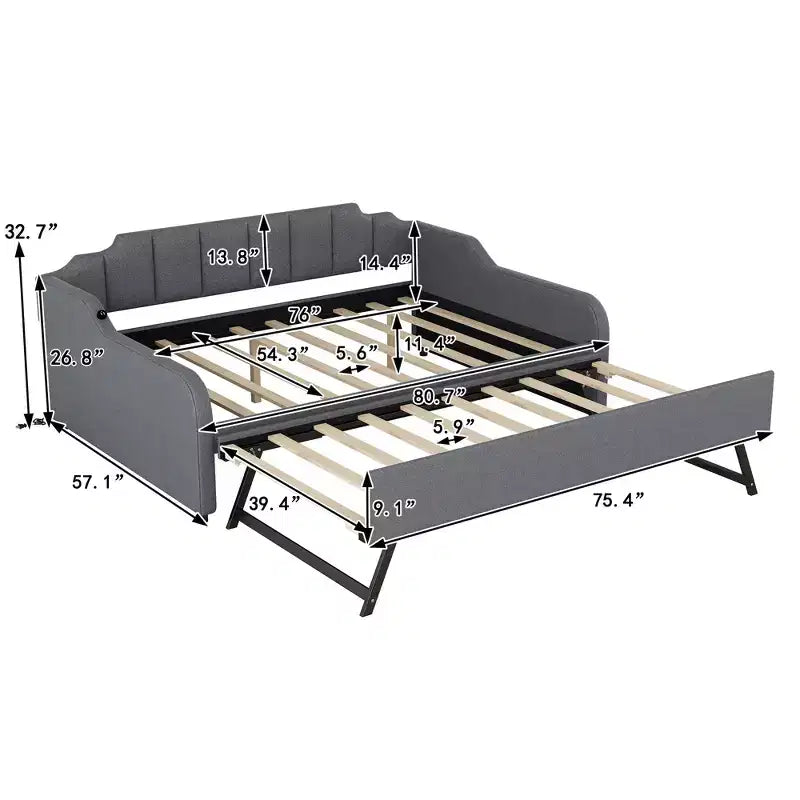 Divano Letto Tappezzato a Grandezza Naturale con Letto Estraibile e Design di Ricarica USB, Letto Estraibile Piatto o Verticale, Grigio