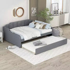Divano Letto Tappezzato a Grandezza Naturale con Letto Estraibile e Design di Ricarica USB, Letto Estraibile Piatto o Verticale, Grigio