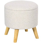 Round Ottoman Stool with Storage, Linen Fabric Upholstered Foot Stool with Padded Seat