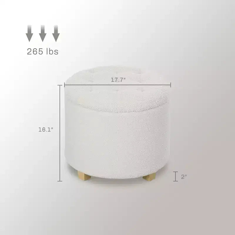 Pouf rotondo da 18 pollici con contenitore, poggiapiedi con coperchio in pile Teddy trapuntato a bottoni per soggiorno e corridoio