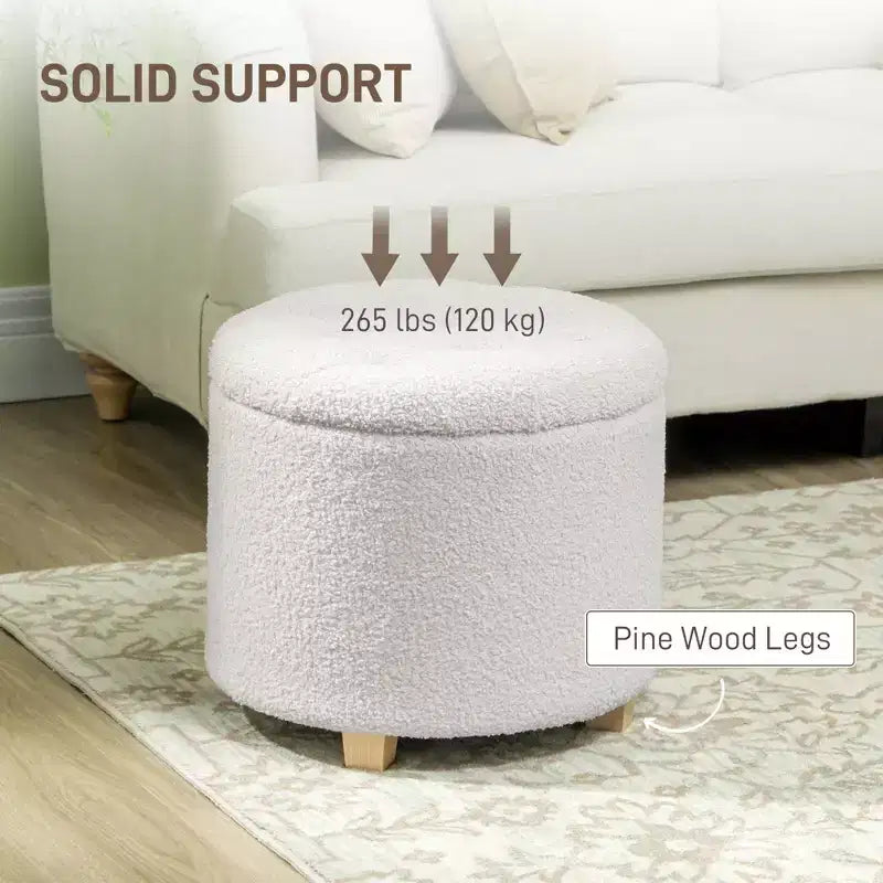 Pouf rotondo da 18 pollici con contenitore, poggiapiedi con coperchio in pile Teddy trapuntato a bottoni per soggiorno e corridoio