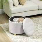 Pouf rotondo da 18 pollici con contenitore, poggiapiedi con coperchio in pile Teddy trapuntato a bottoni per soggiorno e corridoio