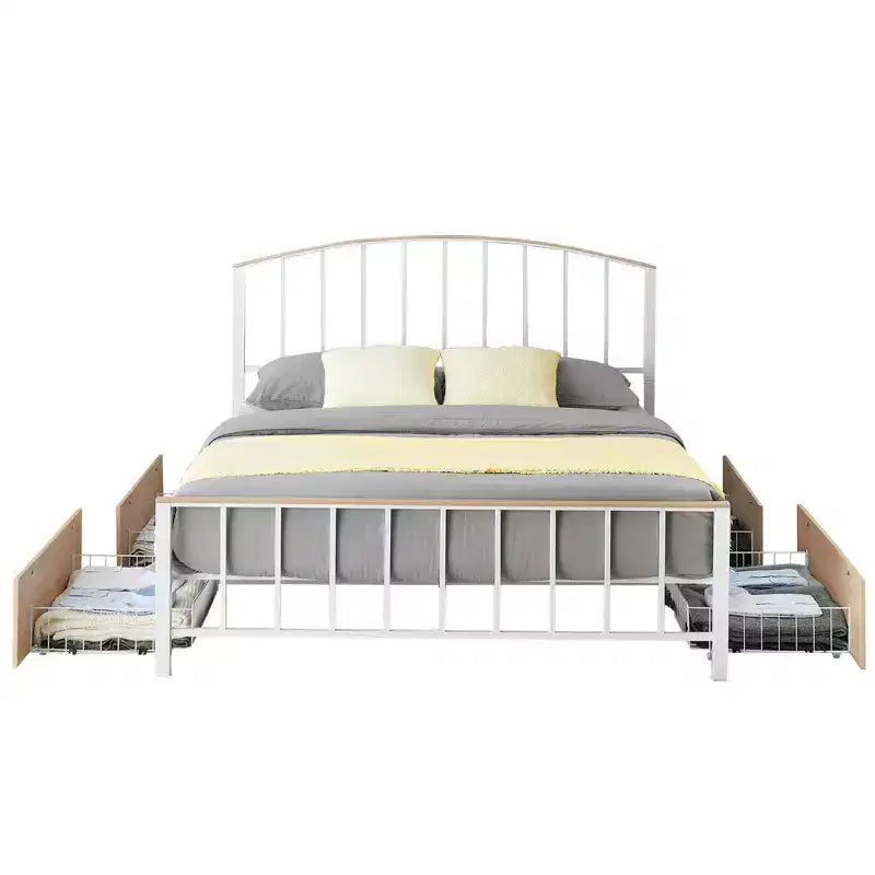 GustoWave Modern Metal Bed Frame with 4 Storage Drawers, Classic Metal Platform Bed Frame, No Noise