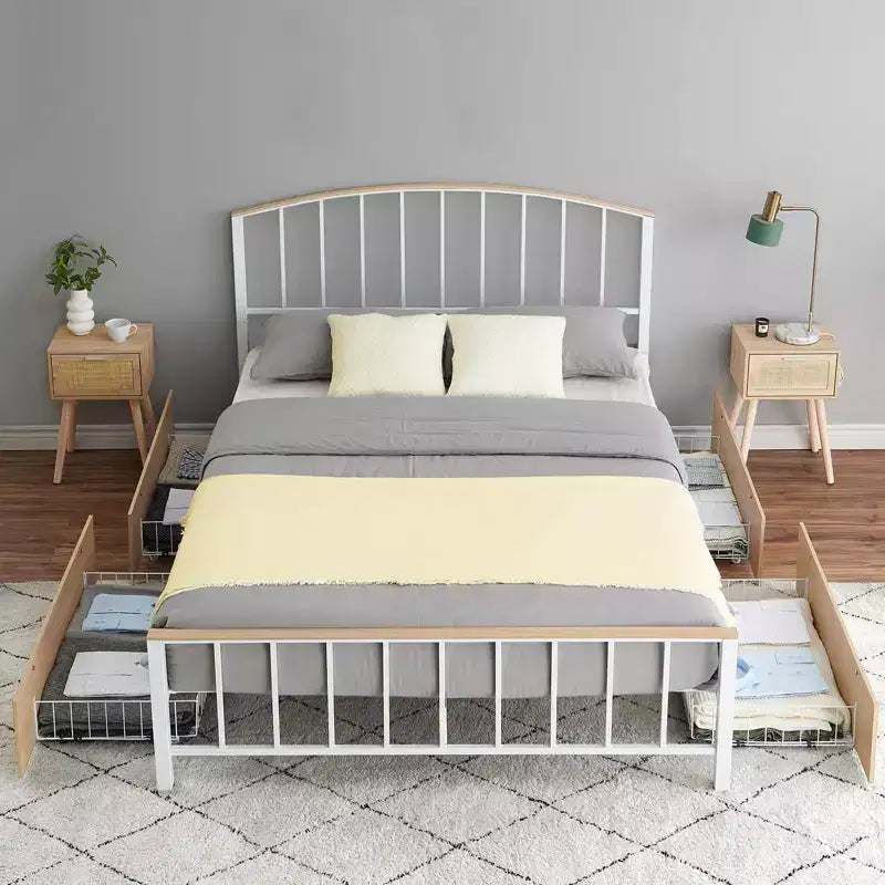 GustoWave Letto in metallo moderno con 4 cassetti contenitore, Classico letto a piattaforma in metallo, Silenzioso
