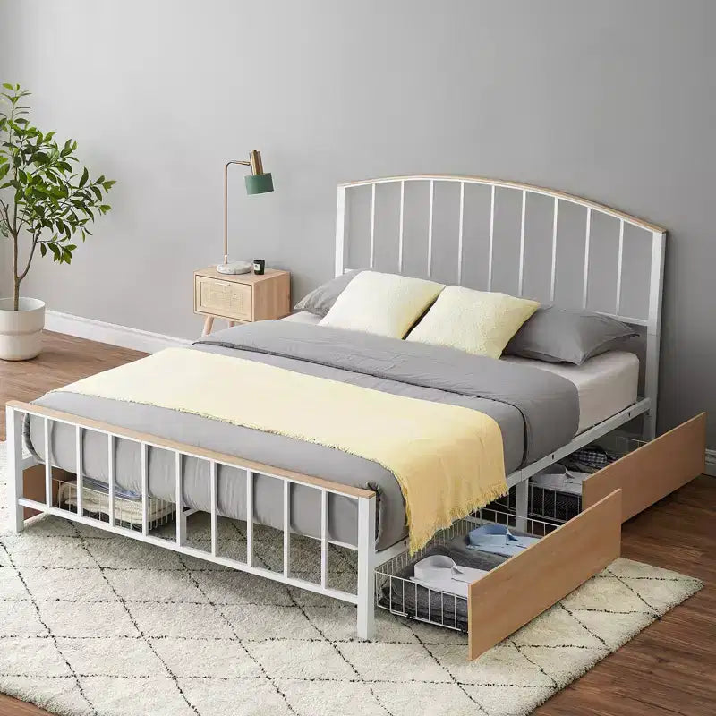 GustoWave Letto in metallo moderno con 4 cassetti contenitore, Classico letto a piattaforma in metallo, Silenzioso