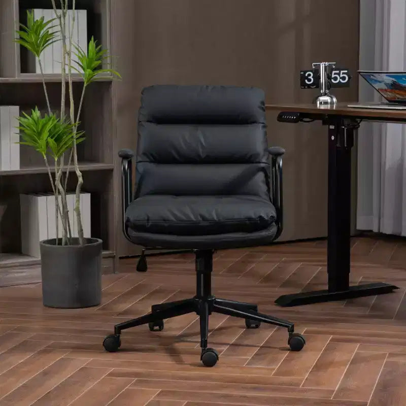 Sedia da ufficio MAYEERTY Mid-Back - in pelle PU, ergonomica, braccioli imbottiti, reclinabile a 40 gradi, girevole con rotelle