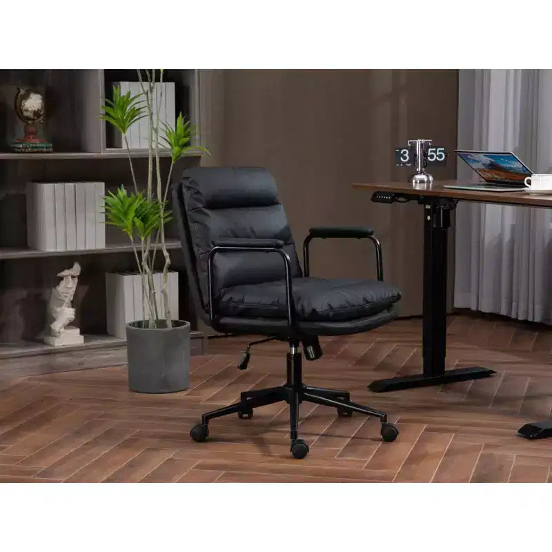 Sedia da ufficio MAYEERTY Mid-Back - in pelle PU, ergonomica, braccioli imbottiti, reclinabile a 40 gradi, girevole con rotelle