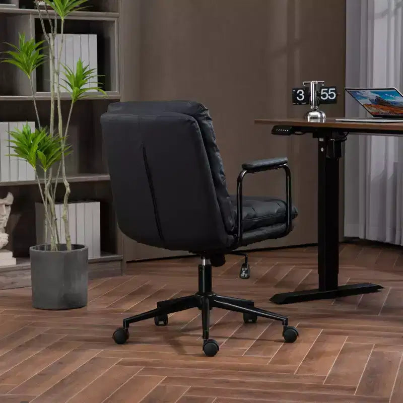 Sedia da ufficio MAYEERTY Mid-Back - in pelle PU, ergonomica, braccioli imbottiti, reclinabile a 40 gradi, girevole con rotelle