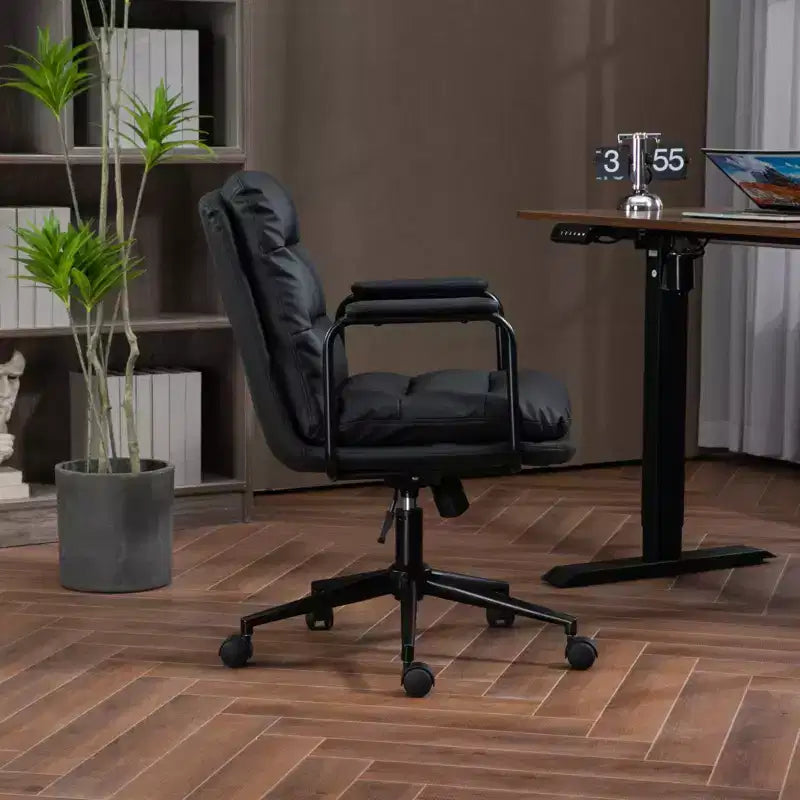 Sedia da ufficio MAYEERTY Mid-Back - in pelle PU, ergonomica, braccioli imbottiti, reclinabile a 40 gradi, girevole con rotelle