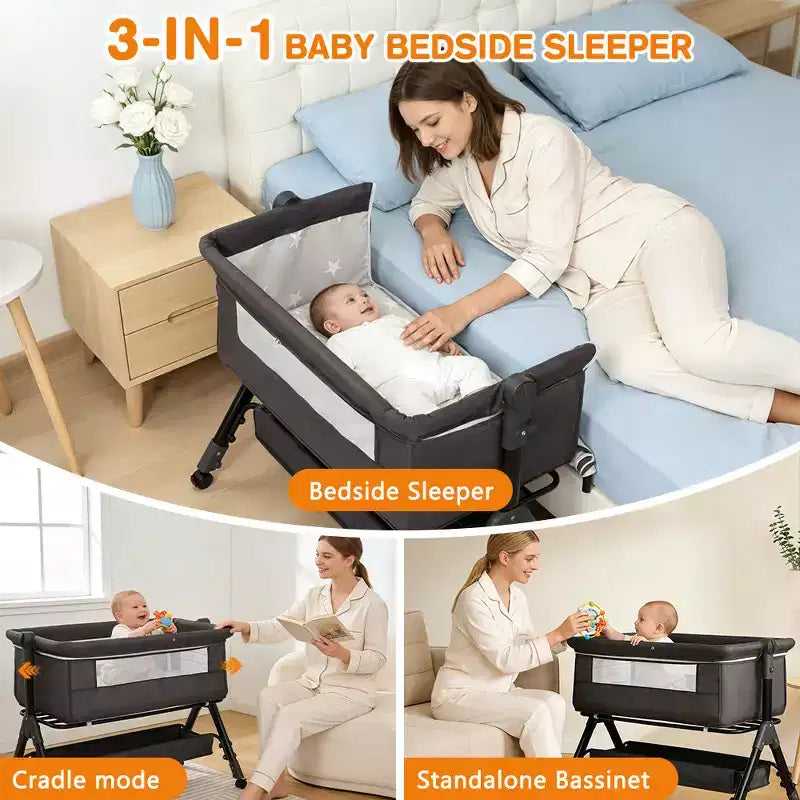 Kmaier Culla per neonati 3 in 1, culla da comodino, facile da montare e piegare, culla portatile