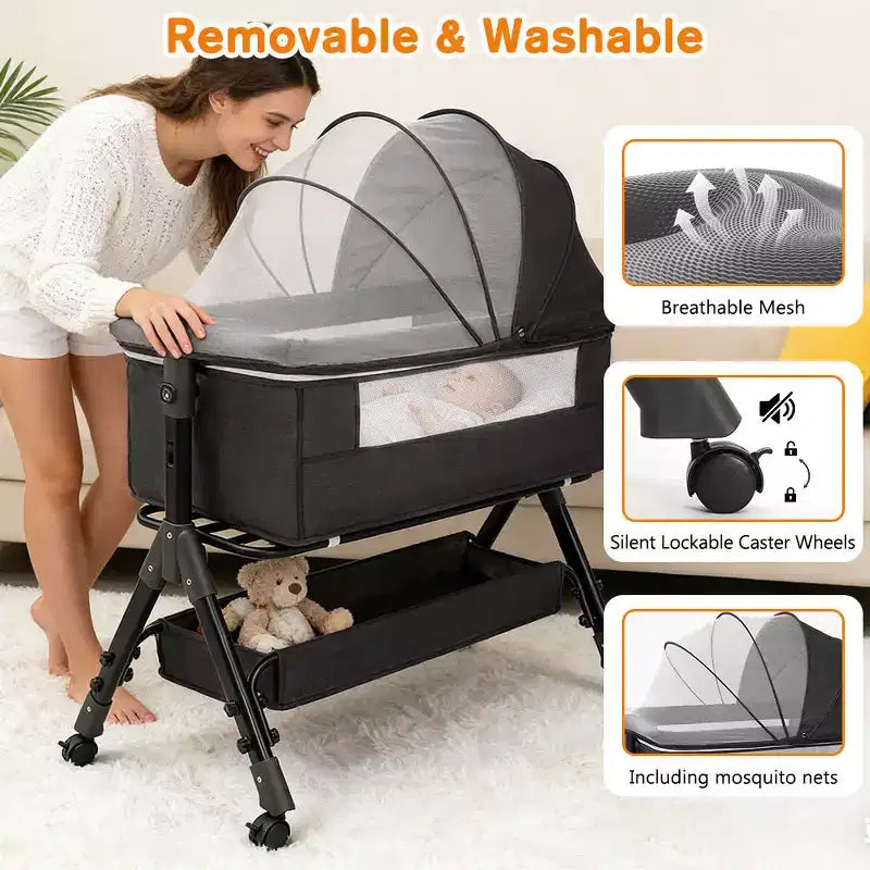 Kmaier Culla per neonati 3 in 1, culla da comodino, facile da montare e piegare, culla portatile
