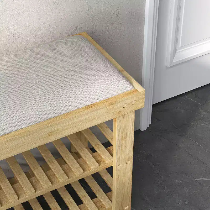 Panca scarpiera in bambù, panca da ingresso a 3 livelli con cuscino, organizer per scarpe per ingresso, corridoio