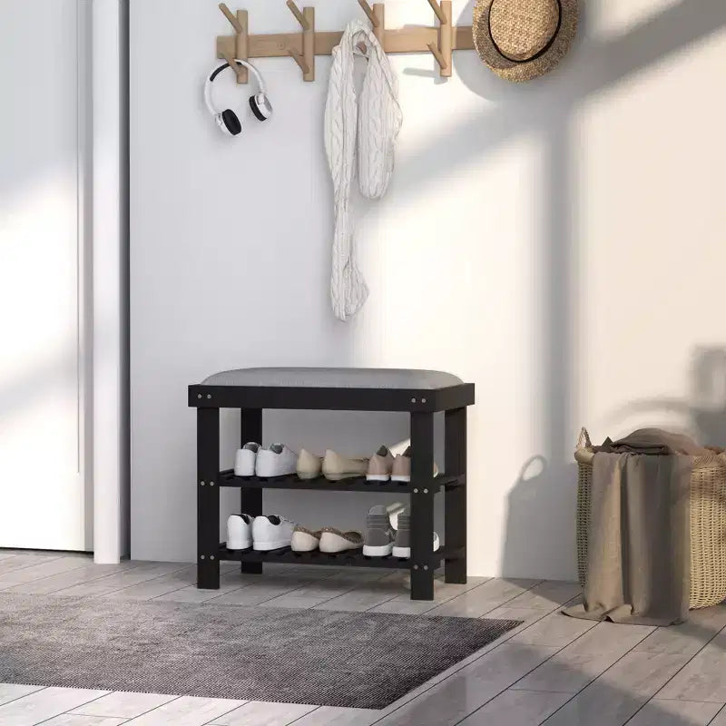 Panca scarpiera in bambù, panca da ingresso a 3 livelli con cuscino, organizer per scarpe per ingresso, corridoio
