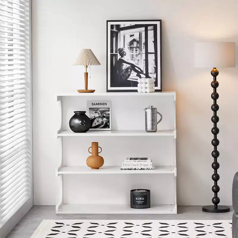 Libreria da pavimento a 4 ripiani in stile Mid-Century, scaffale aperto rustico e organizer per soggiorno, camera da letto o ufficio