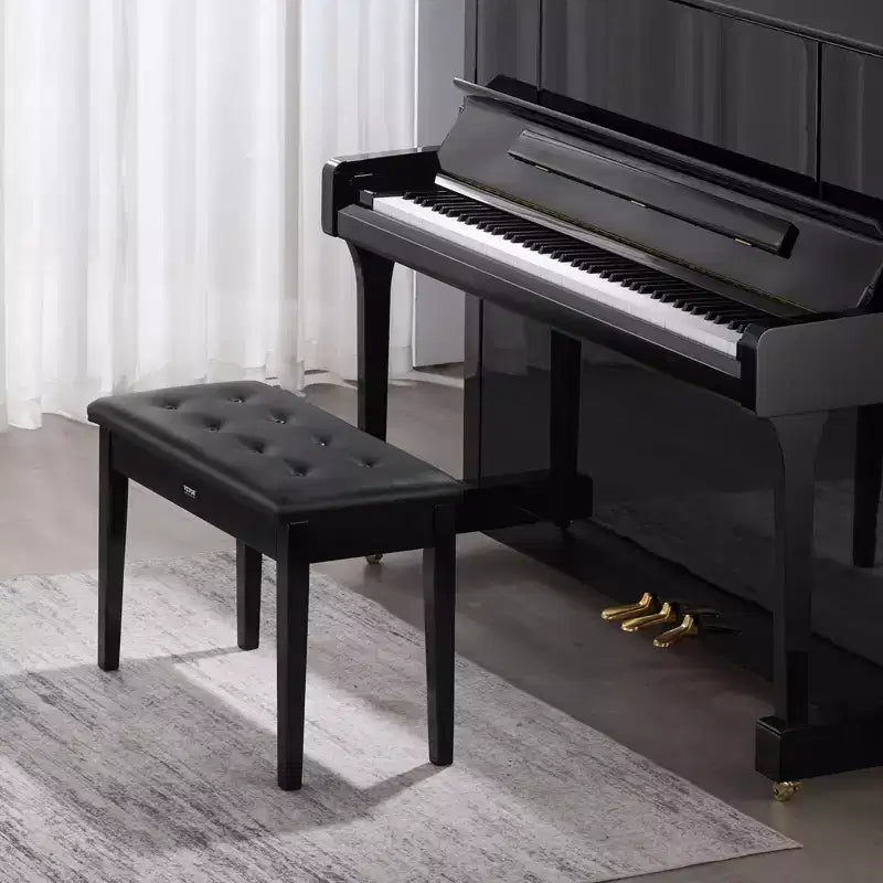 VEVOR Panchina per Pianoforte, 75 x 35 x 48 cm, Sedia per Pianoforte/Tastiera a Due Posti con Cuscino Imbottito ad Alta Densità, Vano Portaoggetti per Spartiti Musicali, Nero