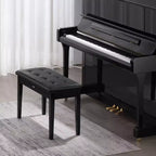 VEVOR Panchina per Pianoforte, 75 x 35 x 48 cm, Sedia per Pianoforte/Tastiera a Due Posti con Cuscino Imbottito ad Alta Densità, Vano Portaoggetti per Spartiti Musicali, Nero