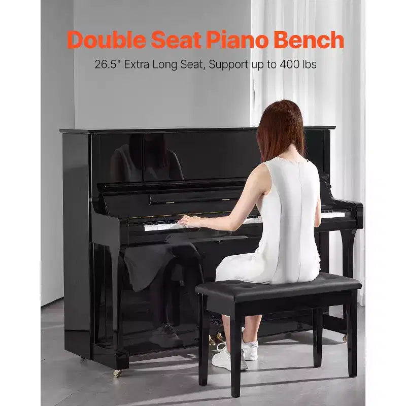 VEVOR Panchina per Pianoforte, 75 x 35 x 48 cm, Sedia per Pianoforte/Tastiera a Due Posti con Cuscino Imbottito ad Alta Densità, Vano Portaoggetti per Spartiti Musicali, Nero