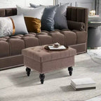 Pouf Contenitore per Soggiorno, Pouf Contenitore da 63,5 cm con Coperchio Rimovibile, Panca in Tessuto Trapuntato con Bottoni per Poggiapiedi e Seduta con Gambe in Legno