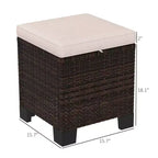 2 Pouf Ottomani da Esterno in Vimini con Cuscini, Poggiapiedi e Tavolino in Rattan per Patio, Piscina