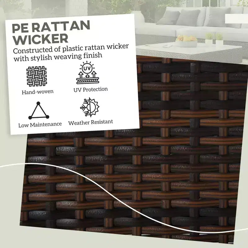 2 Pouf Ottomani da Esterno in Vimini con Cuscini, Poggiapiedi e Tavolino in Rattan per Patio, Piscina