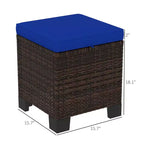 2 Pouf Ottomani da Esterno in Vimini con Cuscini, Poggiapiedi e Tavolino in Rattan per Patio, Piscina