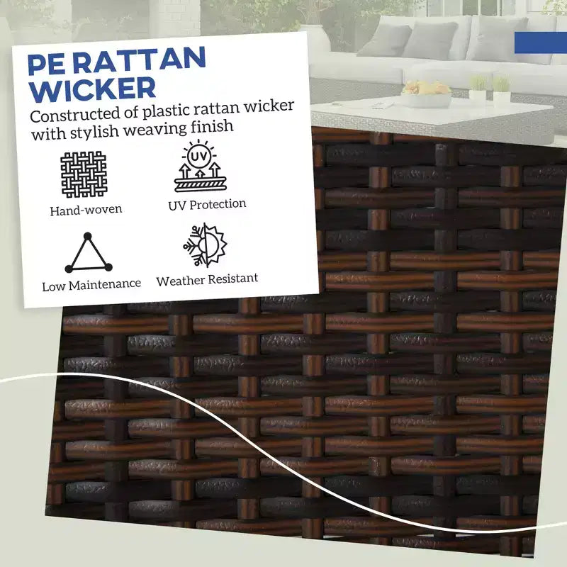 2 Pouf Ottomani da Esterno in Vimini con Cuscini, Poggiapiedi e Tavolino in Rattan per Patio, Piscina