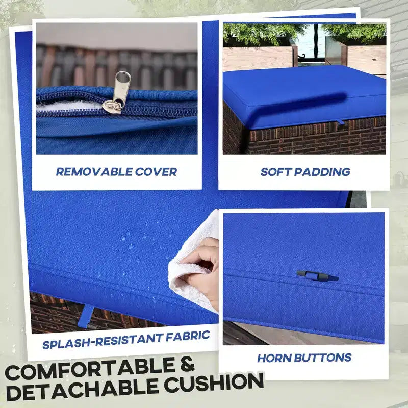 2 Pouf Ottomani da Esterno in Vimini con Cuscini, Poggiapiedi e Tavolino in Rattan per Patio, Piscina