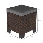 2 Pouf Ottomani da Esterno in Vimini con Cuscini, Poggiapiedi e Tavolino in Rattan per Patio, Piscina