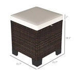 2 Pouf Ottomani da Esterno in Vimini con Cuscini, Poggiapiedi e Tavolino in Rattan per Patio, Piscina