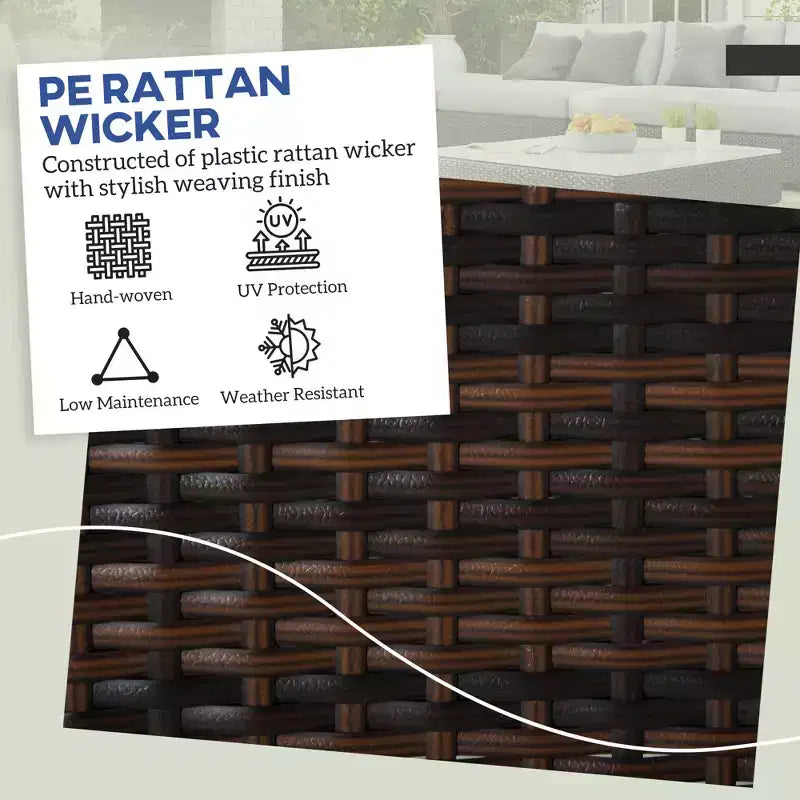 2 Pouf Ottomani da Esterno in Vimini con Cuscini, Poggiapiedi e Tavolino in Rattan per Patio, Piscina