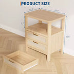 Comodini in Rattan Set da 2, Comodini Moderni con 2 Cassetti e Ripiano Aperto, Tavolini Laterali in Legno per Soggiorno, Camera da Leto e Ufficio