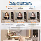 COZONY Set Toeletta con Specchio e Luci, Scrivania Trucco con 5 Cassetti, Sgabello e Presa di Corrente, Tavolo da Trucco con Illuminazione Regolabile a 3 Colori