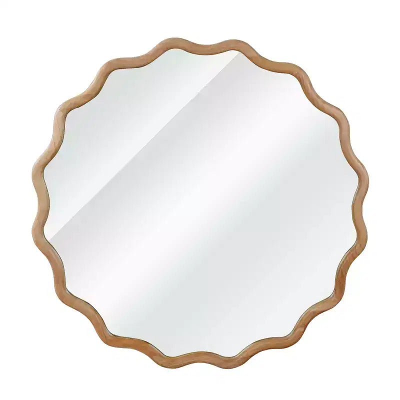 PexFix Specchio decorativo da parete moderno rustico, con cornice rotonda ondulata in legno massiccio, da 30", per camera da letto, bagno, soggiorno, ingresso, legno naturale
