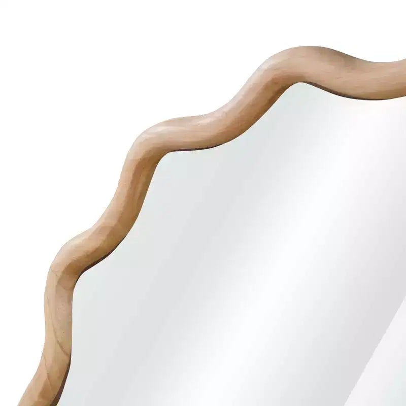 PexFix Specchio decorativo da parete moderno rustico, con cornice rotonda ondulata in legno massiccio, da 30", per camera da letto, bagno, soggiorno, ingresso, legno naturale