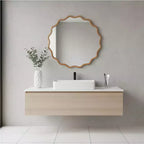 PexFix Specchio decorativo da parete moderno rustico, con cornice rotonda ondulata in legno massiccio, da 30", per camera da letto, bagno, soggiorno, ingresso, legno naturale