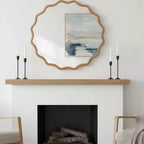 PexFix Specchio decorativo da parete moderno rustico, con cornice rotonda ondulata in legno massiccio, da 30", per camera da letto, bagno, soggiorno, ingresso, legno naturale