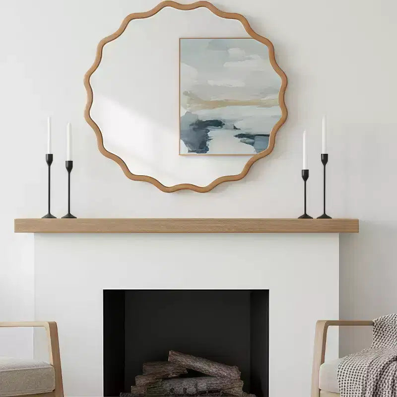 PexFix Specchio decorativo da parete moderno rustico, con cornice rotonda ondulata in legno massiccio, da 30", per camera da letto, bagno, soggiorno, ingresso, legno naturale
