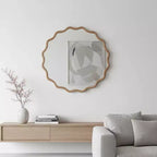 PexFix Specchio decorativo da parete moderno rustico, con cornice rotonda ondulata in legno massiccio, da 30", per camera da letto, bagno, soggiorno, ingresso, legno naturale