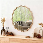 PexFix Specchio decorativo da parete moderno rustico, con cornice rotonda ondulata in legno massiccio, da 30", per camera da letto, bagno, soggiorno, ingresso, legno naturale