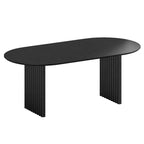 PexFix 79 Tavolo da pranzo ovale per 6-8 persone, tavolo da cucina in legno con piano antigraffio e gambe a righe, stile moderno rustico per soggiorno e cucina, nero