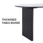 PexFix 79 Tavolo da pranzo ovale per 6-8 persone, tavolo da cucina in legno con piano antigraffio e gambe a righe, stile moderno rustico per soggiorno e cucina, nero